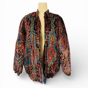 Vintage JA Resort Cryshed Velvet boho beaded sequin Bomber Jacket M L